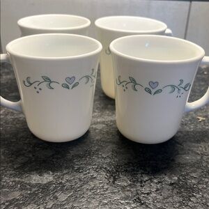 Corning Corelle Country Cottage White Mugs with Floral Design   Set of 4